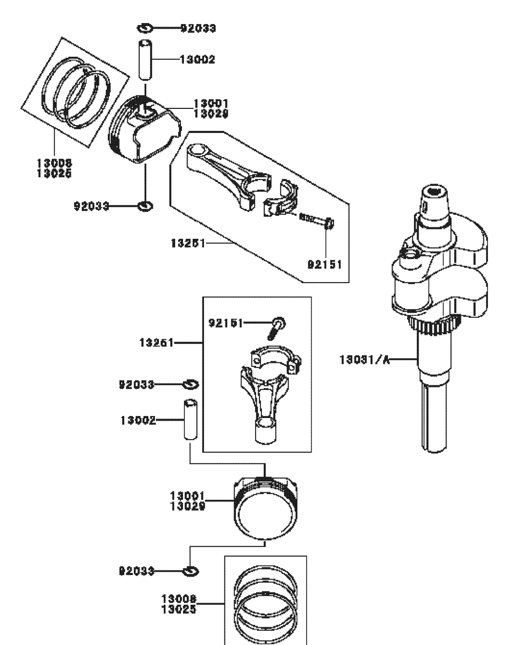 Kawasaki Fh721v-Bs24 Piston And Crankshaft Diagram and Parts List for M54-KW 53AI8CT4050-25HP Cub Cadet Lawn Tractor